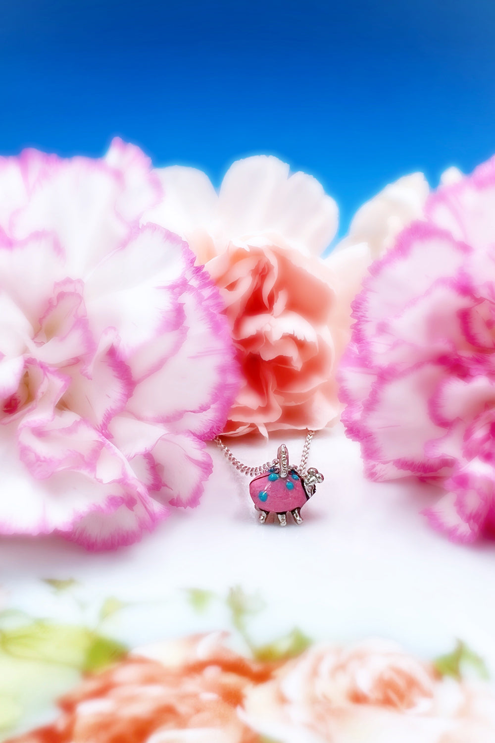 Pink Silver Ladybug Necklace